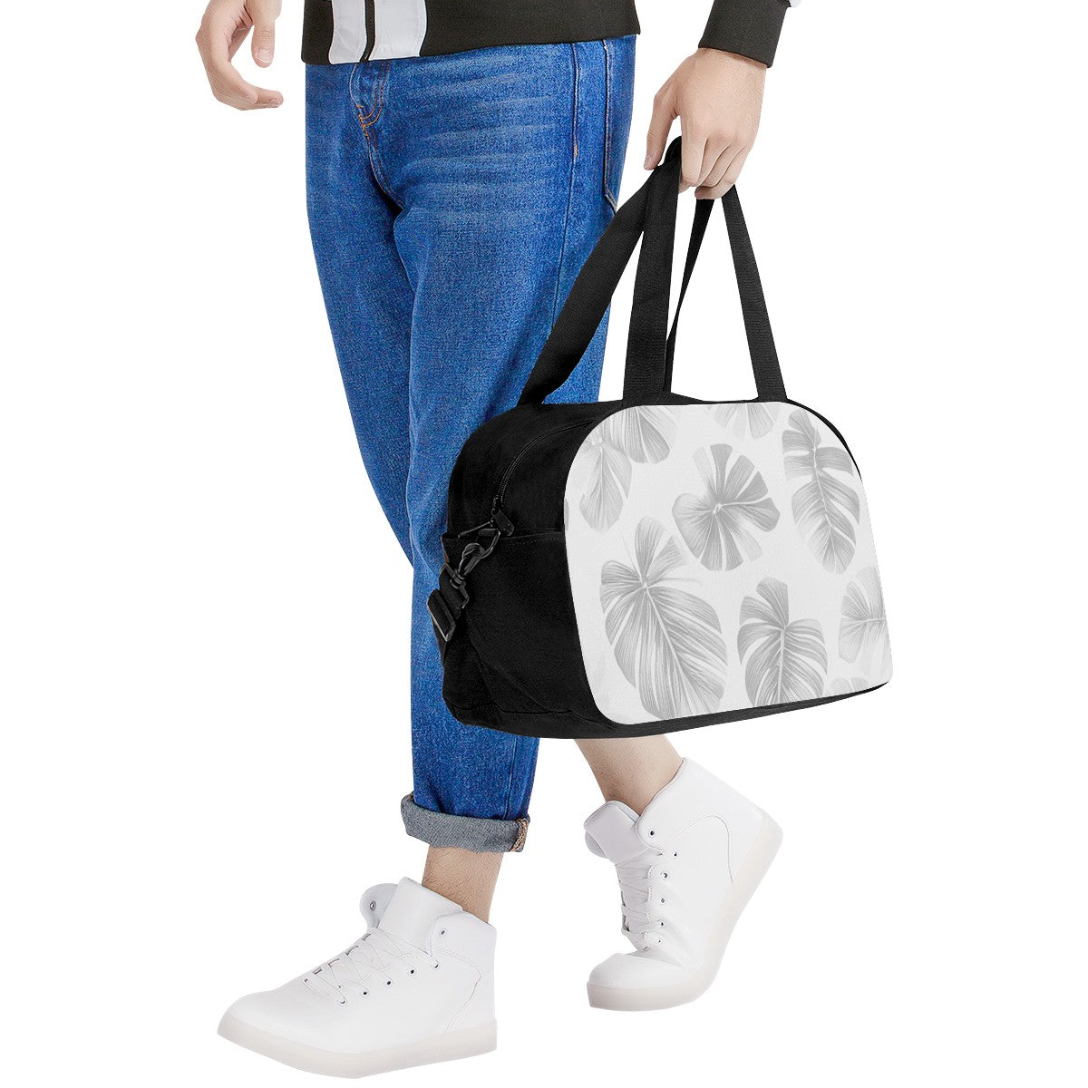 White Monstera Travel Luggage Bag