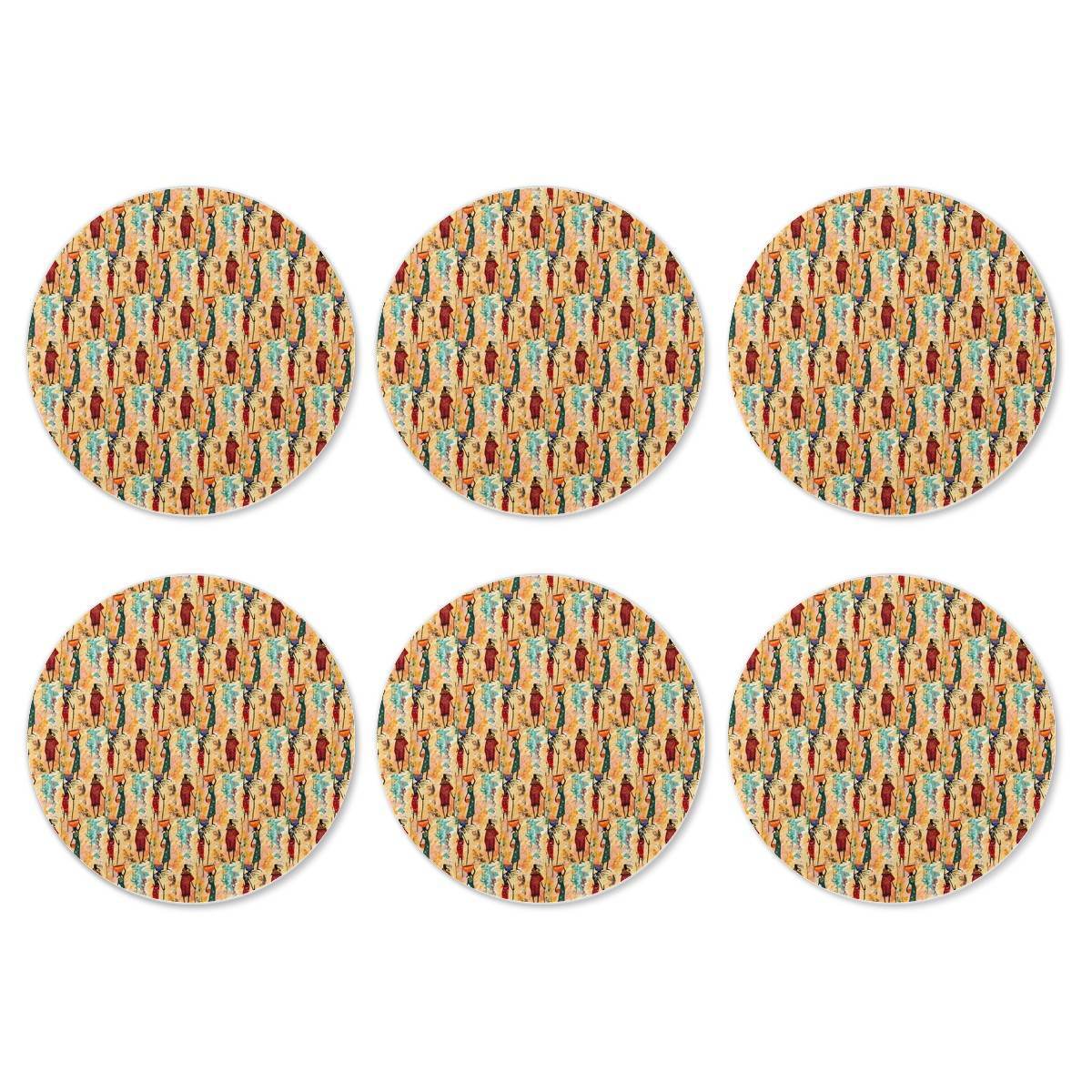 6 Pieces Cup Mats Set - Coasters - Tribal pattern
