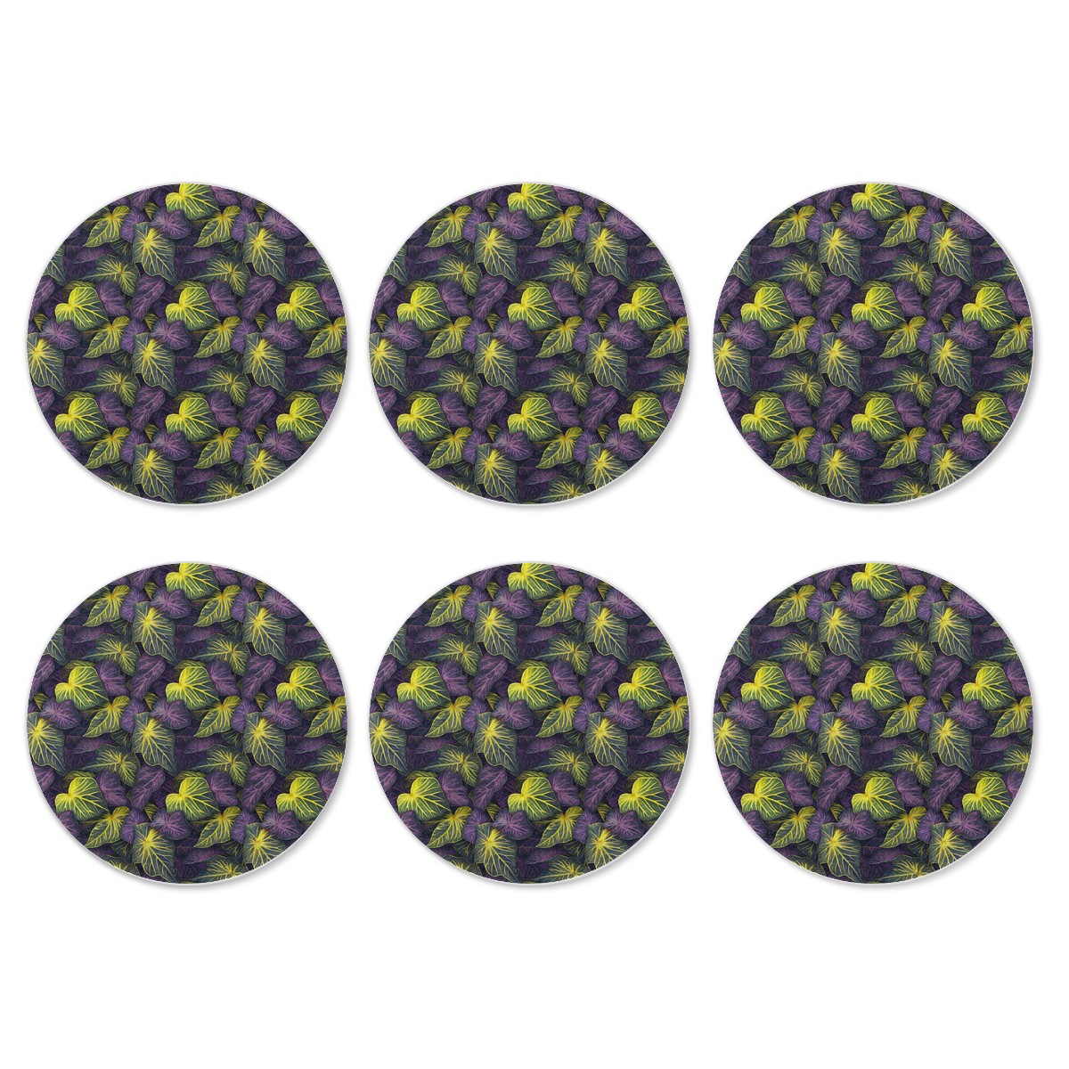 Luxtrini Iridescent Syngonium: Purple and Yellow 6 Pieces Cup Mats Set Universal ONESIZE