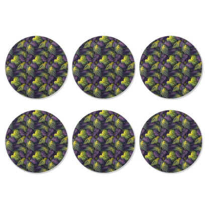 Luxtrini Iridescent Syngonium: Purple and Yellow 6 Pieces Cup Mats Set Universal ONESIZE
