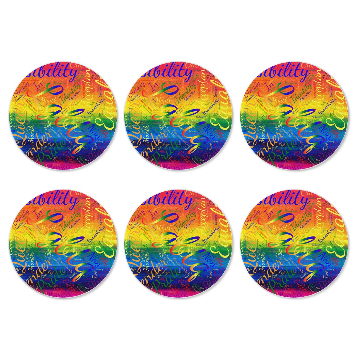 LGBTQ Word Cloud 6 Pieces Cup Mats Set