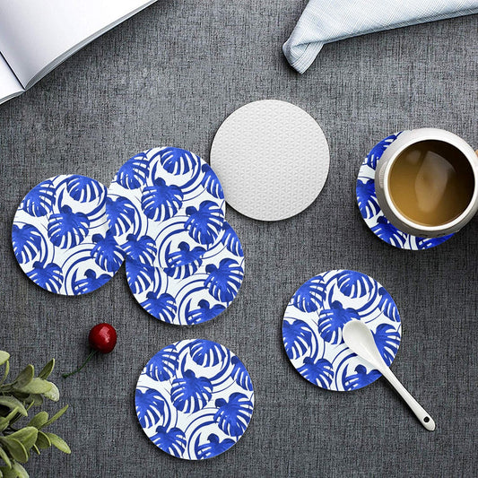 6 Pieces Cup Mats Set - Coasters - Blue Monstera Obsession