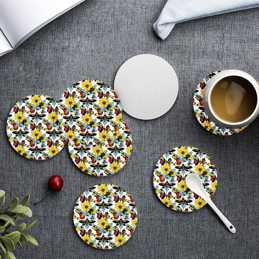 6 Pieces Cup Mats Set - Coasters - Bees and Sunflowers