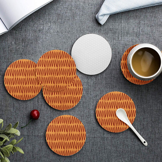 6 Pieces Cup Mats Set - Coasters - African - Ethnic - Mudcloth - Orange