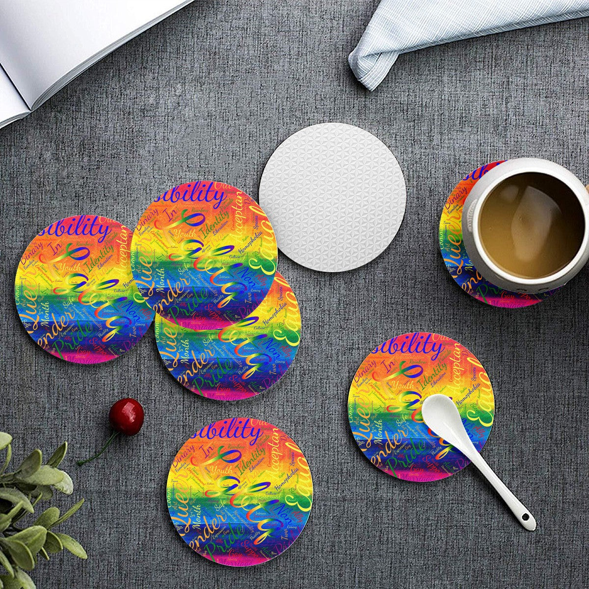 LGBTQ Word Cloud 6 Pieces Cup Mats Set