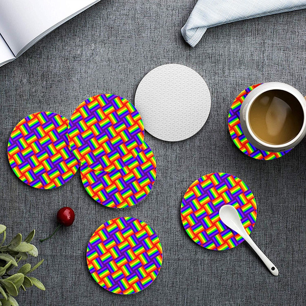 Rainbow Weave 6 Pieces Cup Mats Set