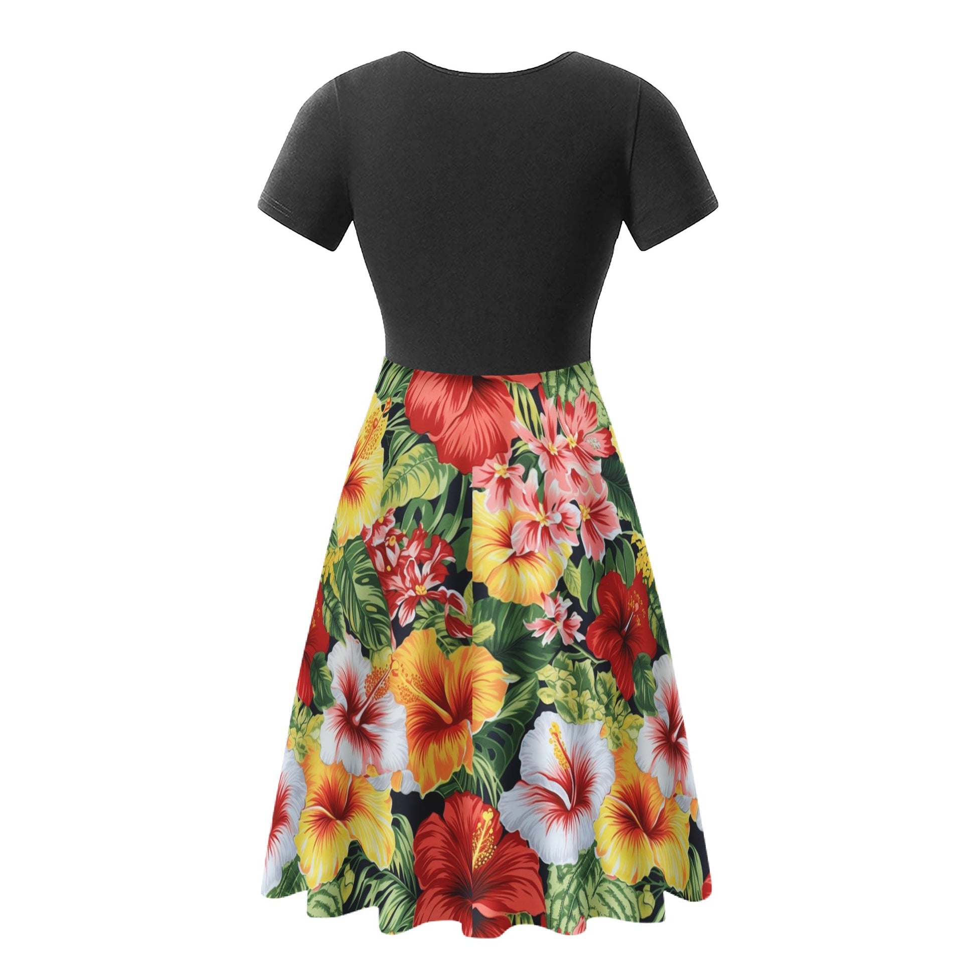 Hibiscus Black V-Neck Ruffle Bottom Dress