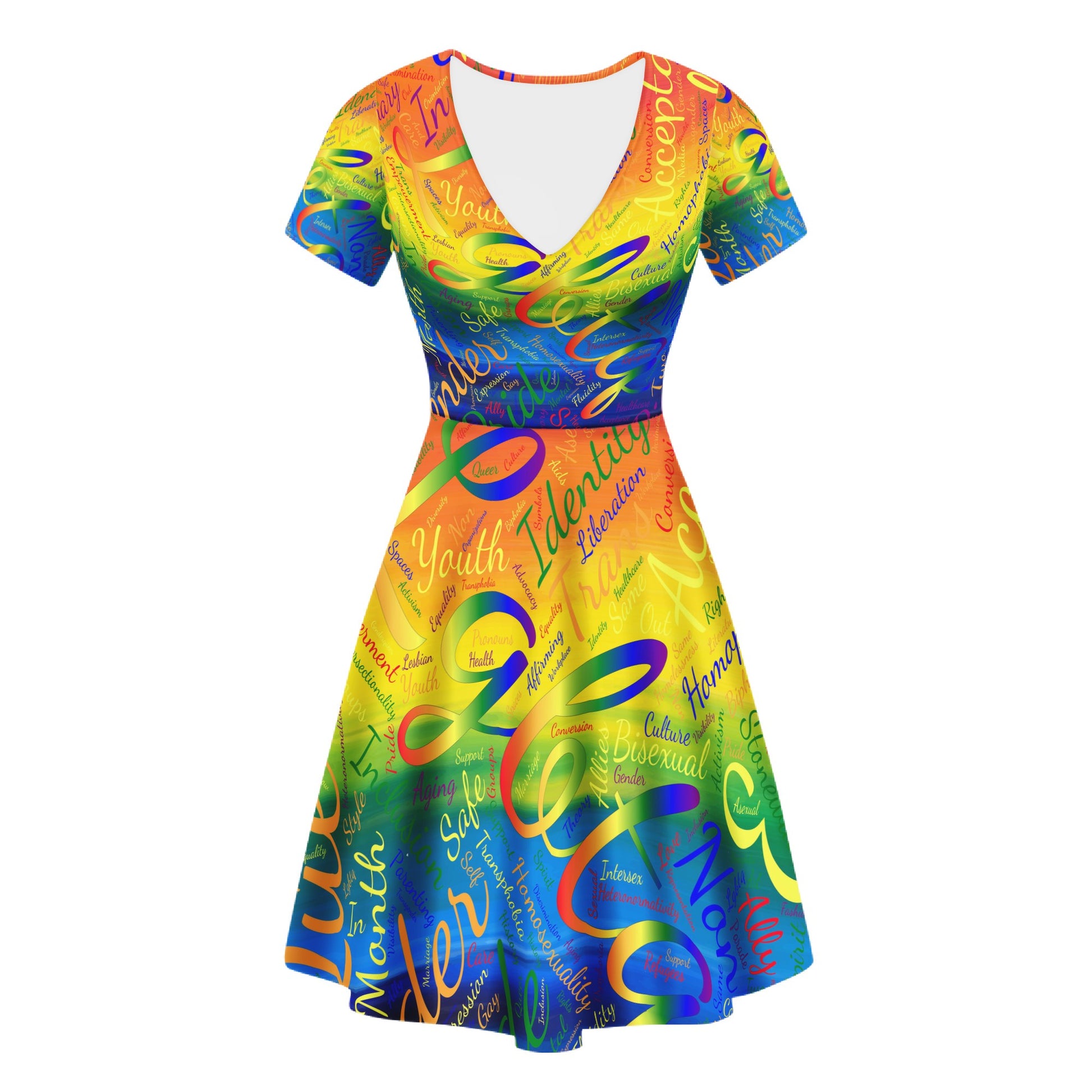 LGBTQ Word Cloud Women Ruffle Bottom Dress