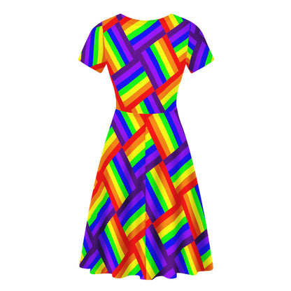 Rainbow Weave Women Ruffle Bottom Dress