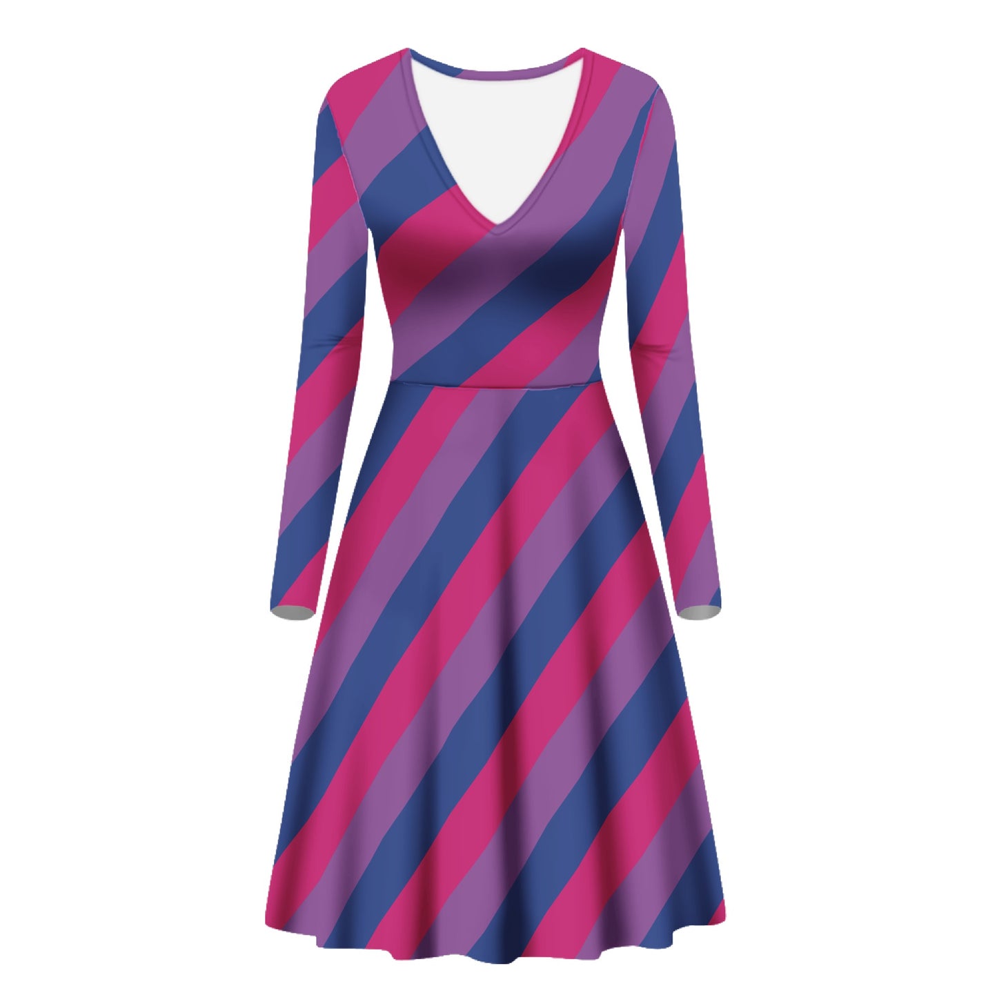 Bisexual Pride Women V-Neck Long Sleeve Ruffle Dress Women