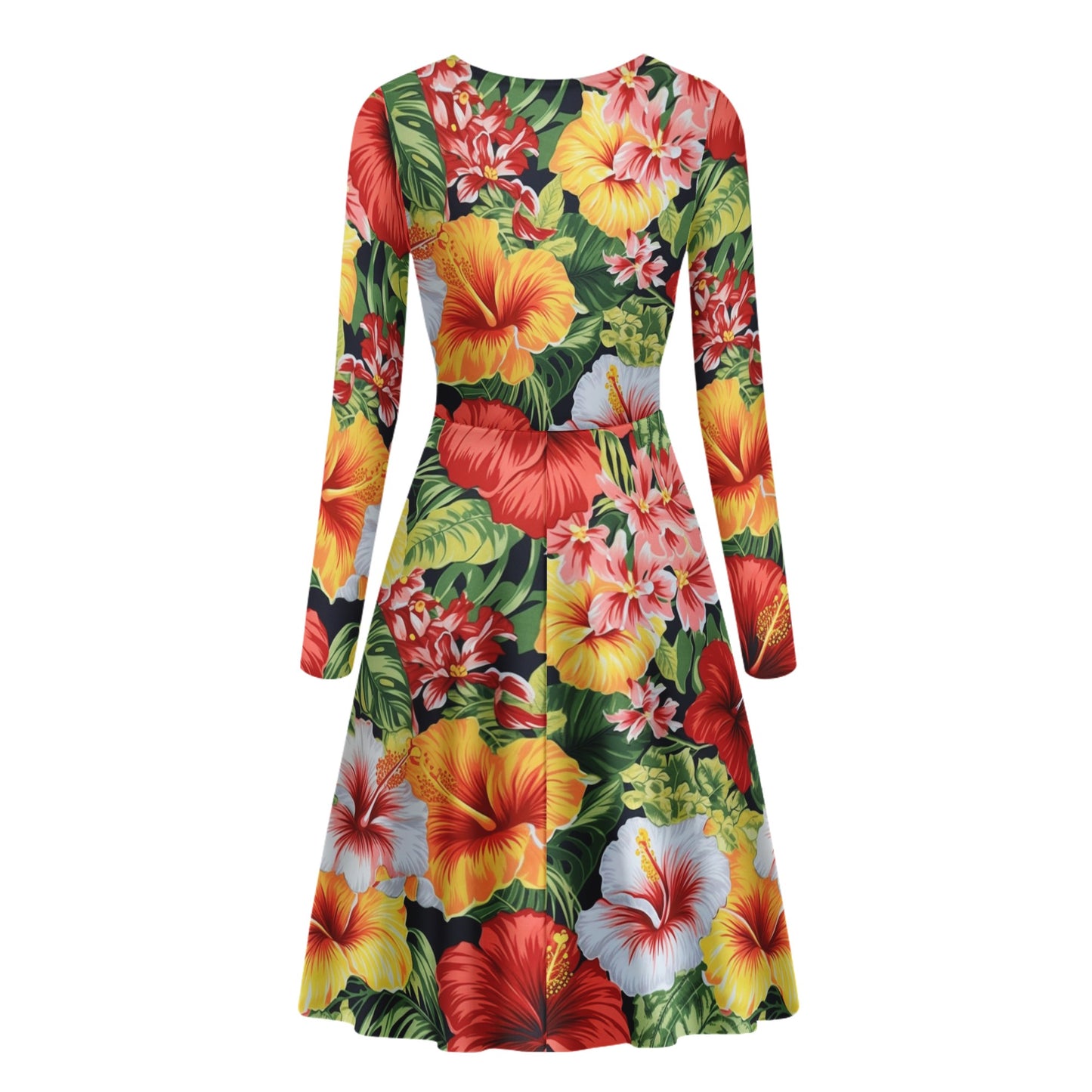 Hibiscus Women V-Neck Long Sleeve Ruffle Dress