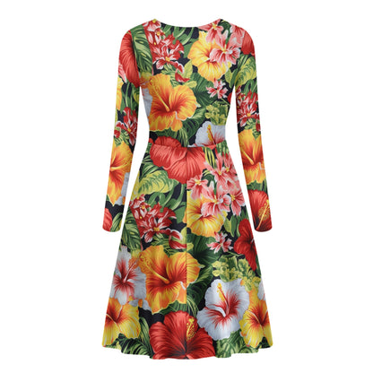 Hibiscus Women V-Neck Long Sleeve Ruffle Dress