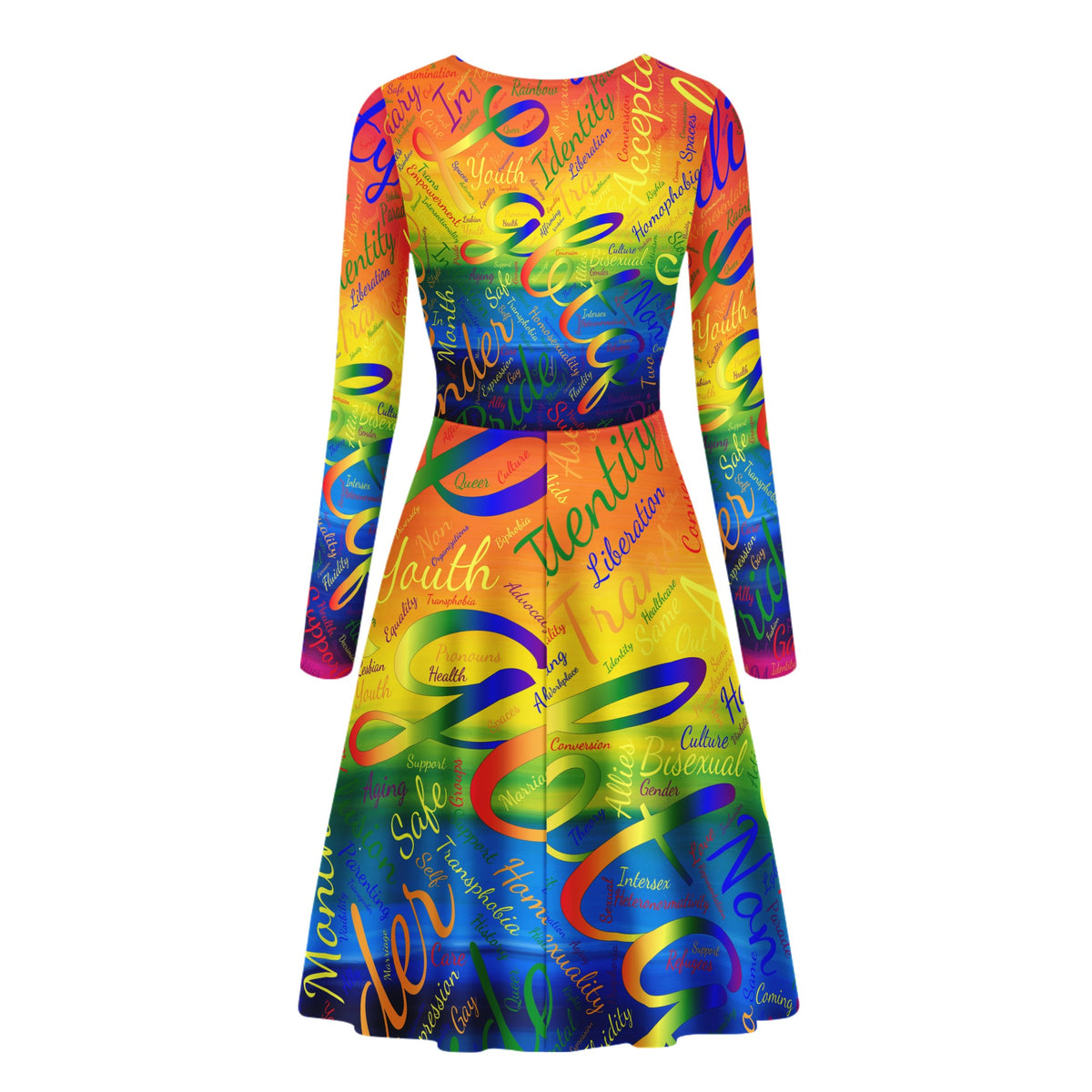 LGBTQ Word Cloud Women V-Neck Long Sleeve Ruffle Dress