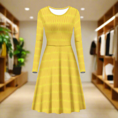 African Mudcloth #40 Women Long Sleeve Scoop Neck Ruffle Dress - Women's Custom Dress