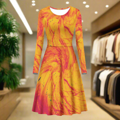 Pele's Fire Women Scoop Neck Long Sleeve Ruffle Dress