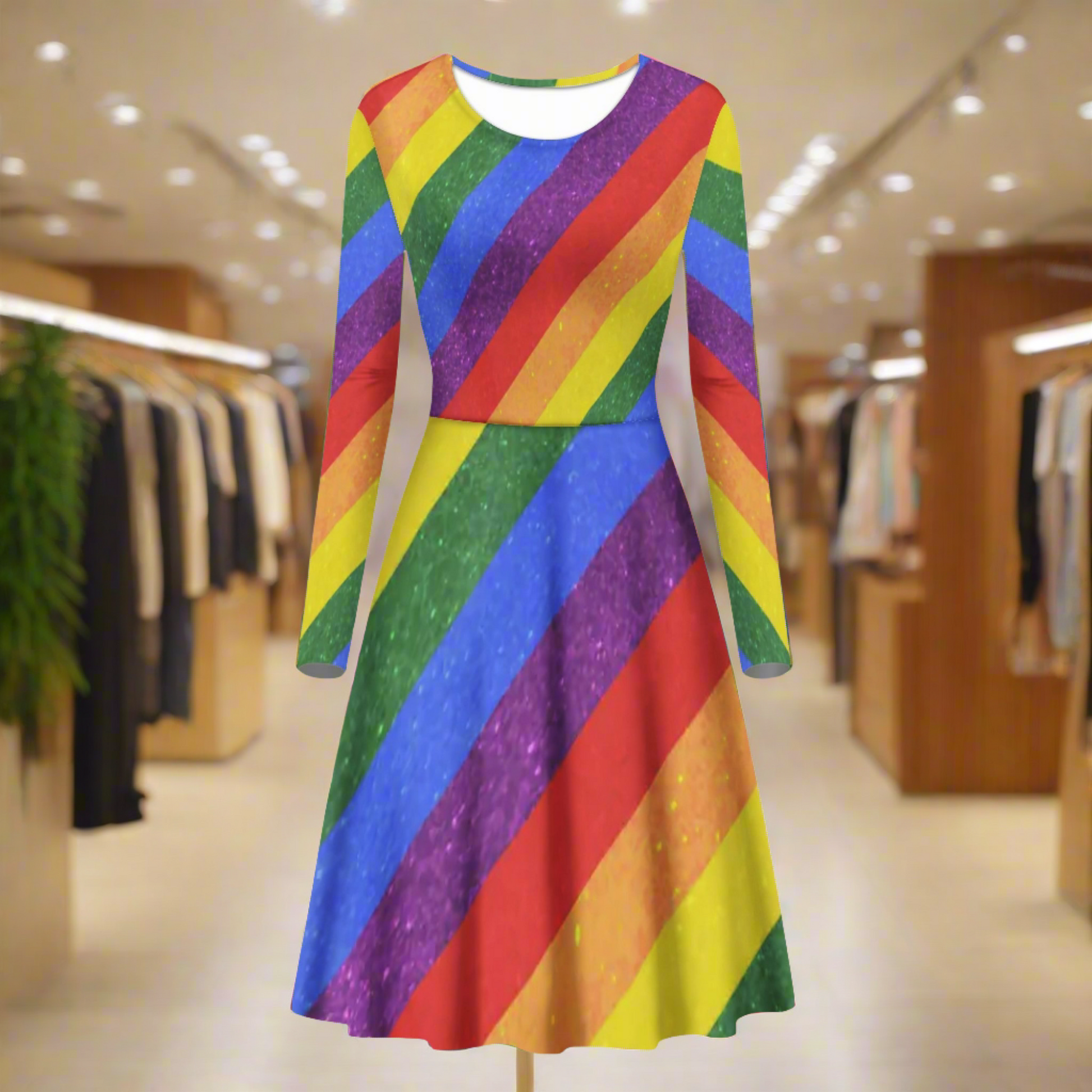 LGBT Pride Women Scoop Neck Long Sleeve Ruffle Dress