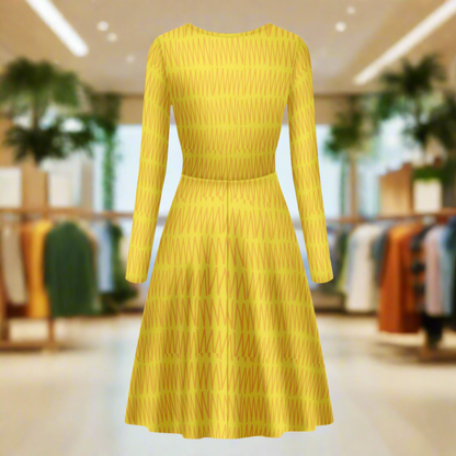 African Mudcloth #40 Women Long Sleeve Scoop Neck Ruffle Dress - Women's Custom Dress