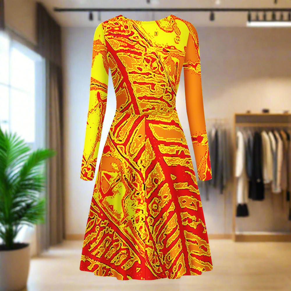 Orange Croton Women Scoop Neck Long Sleeve Ruffle Dress