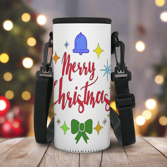 Merry Christmas - Eco-Friendly Water Bottle Carrier Bag with Adjustable Strap – Insulated for Hot & Cold Beverages