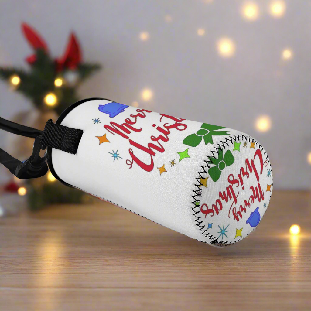 Merry Christmas - Eco-Friendly Water Bottle Carrier Bag with Adjustable Strap – Insulated for Hot & Cold Beverages