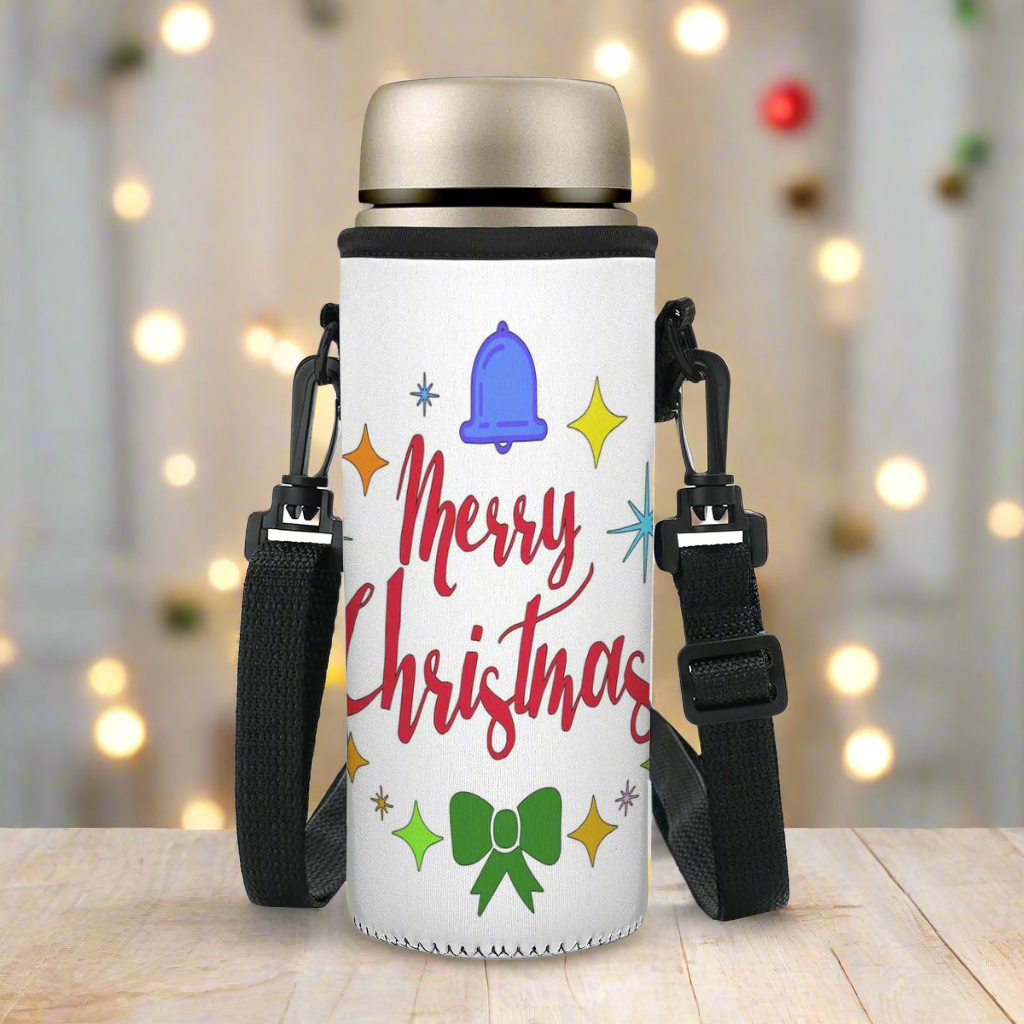 Merry Christmas - Eco-Friendly Water Bottle Carrier Bag with Adjustable Strap – Insulated for Hot & Cold Beverages