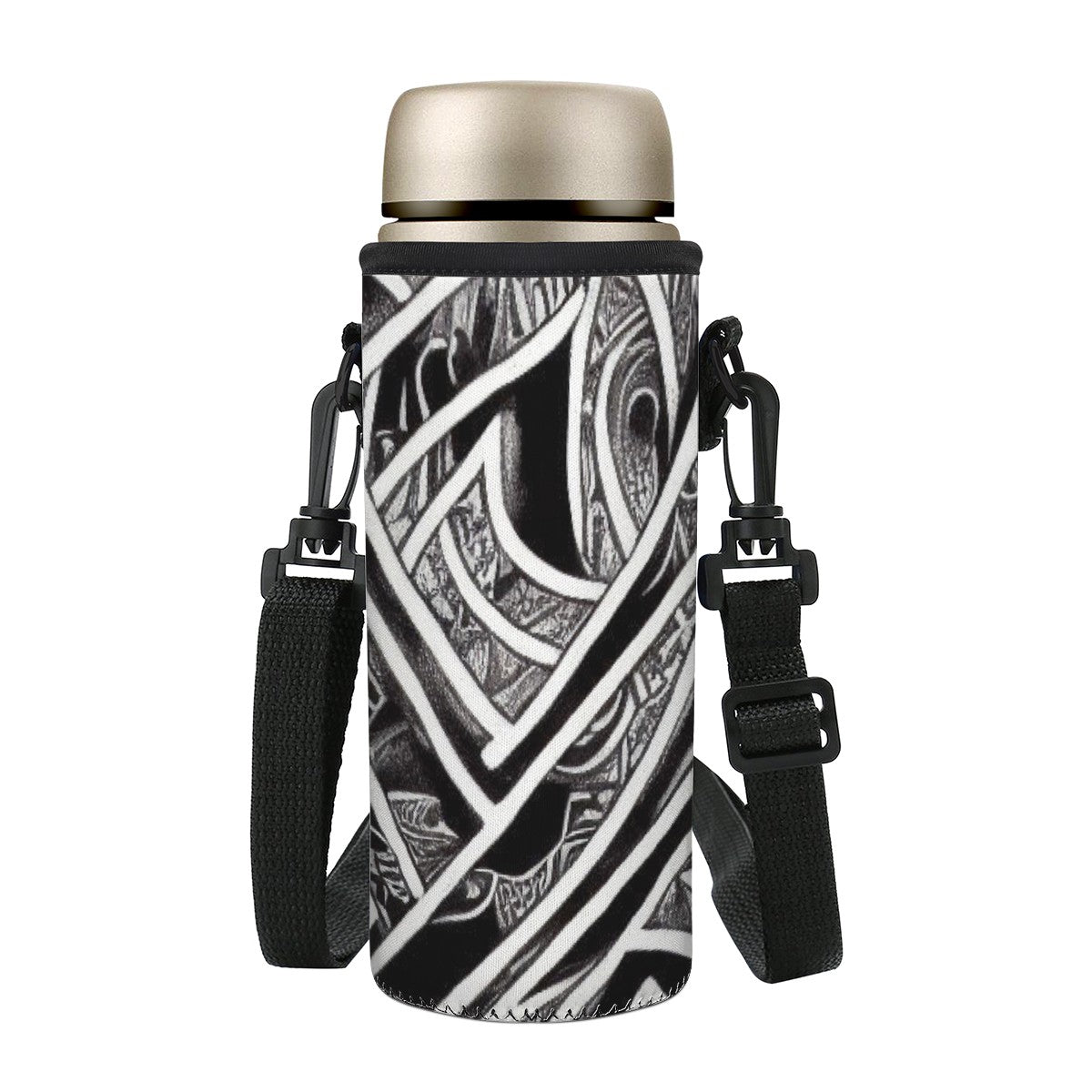 Black and White Polynesian Small Water Bottle Carrier Bag