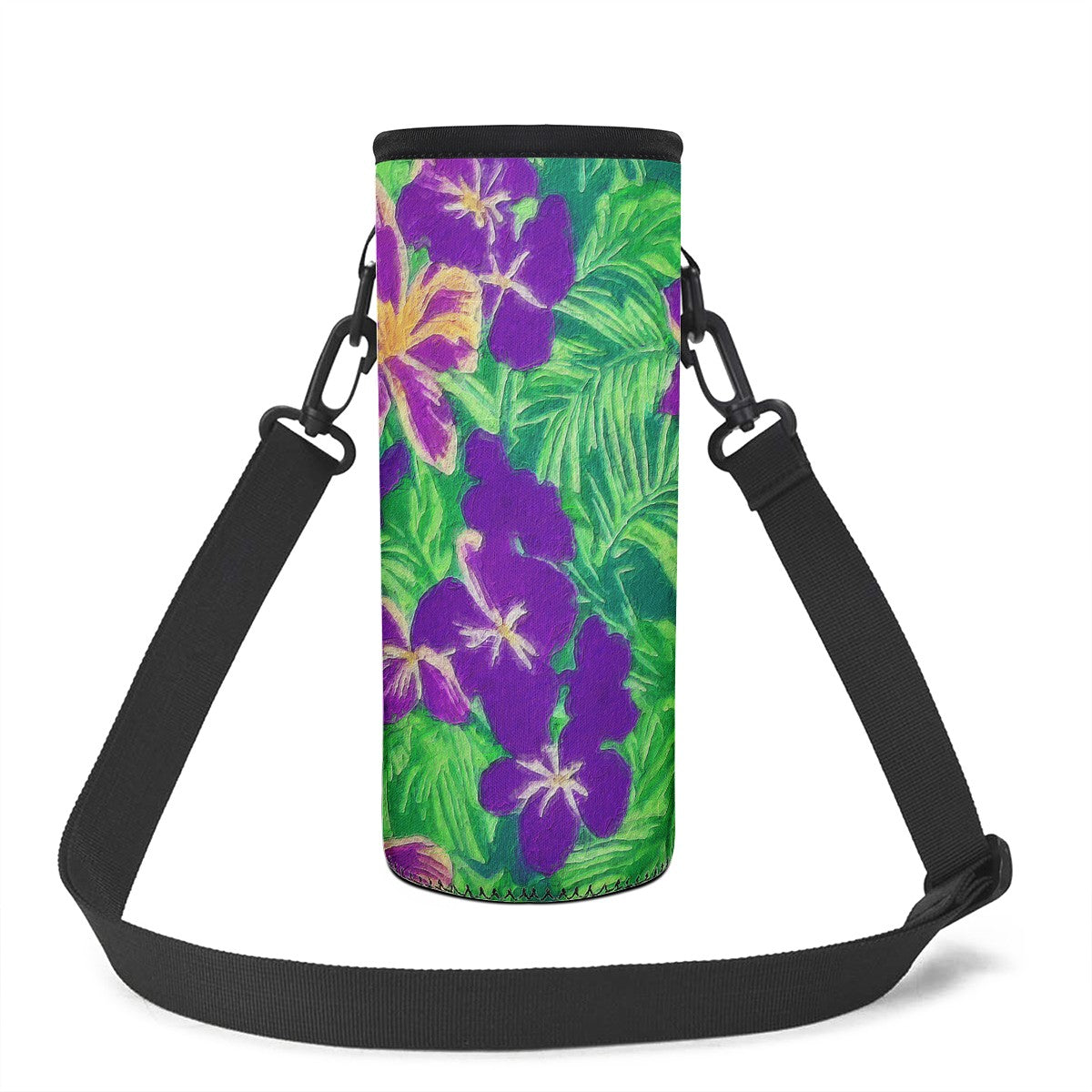 Blue Flag Iris on Green Large Water Bottle Carrier Bag