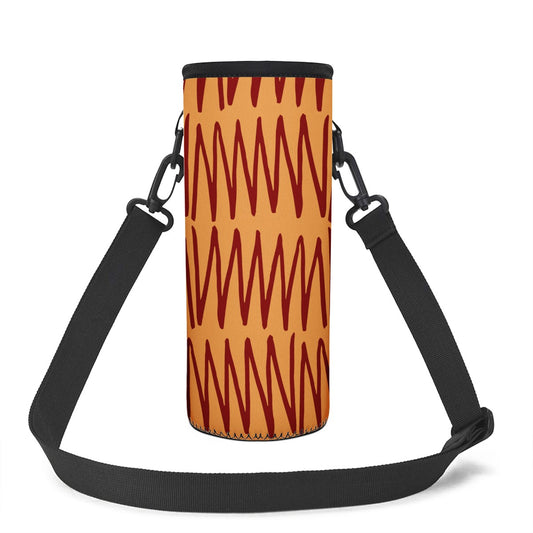 African Ethnic Mudcloth Orange Large Water Bottle Carrier Bag