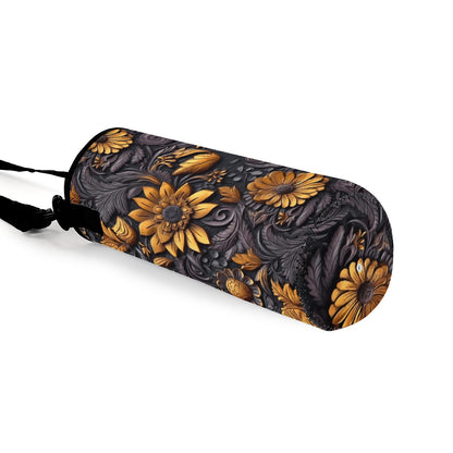 Gold Flowers Woodcut Large Water Bottle Carrier Bag