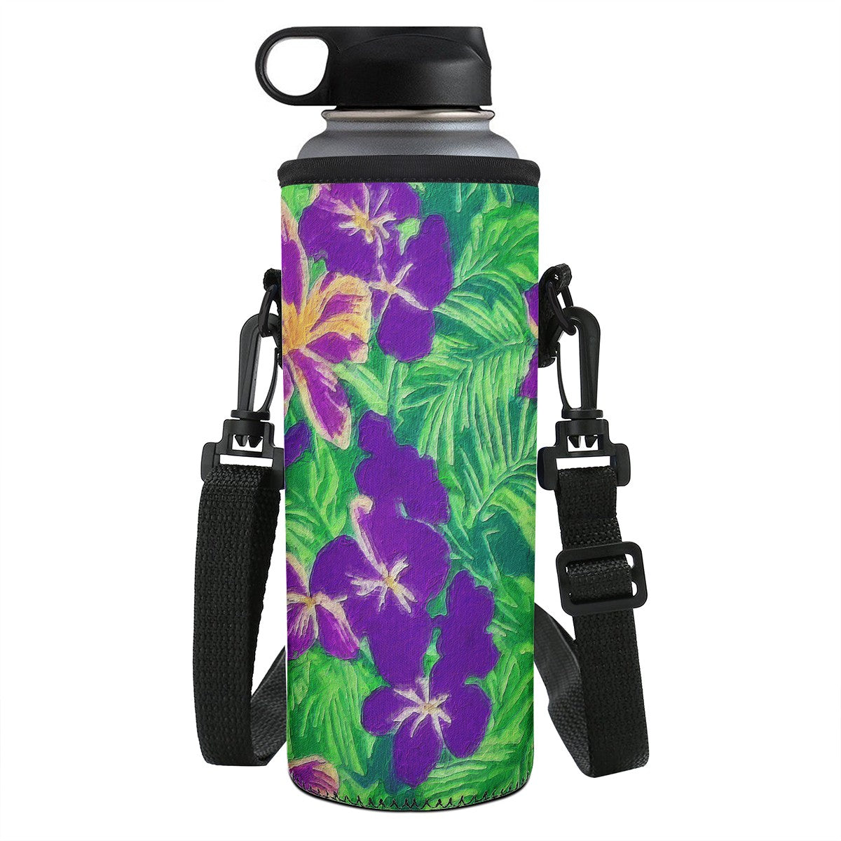 Blue Flag Iris on Green Large Water Bottle Carrier Bag