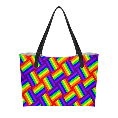 Rainbow Weave Shopping Tote Bag