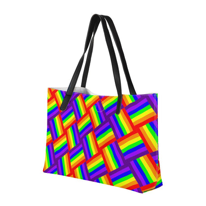 Rainbow Weave Shopping Tote Bag