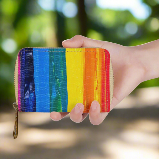 Vibrant Rainbow PU Leather Card Holder - 20 Slots, Waterproof Zipper Wallet for Organized Storage
