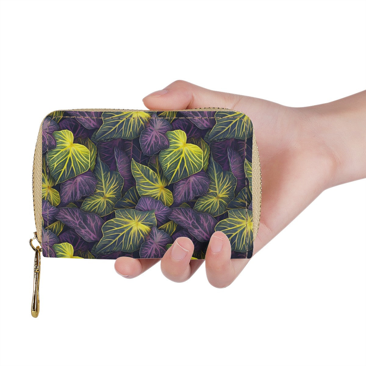 Luxtrini Iridescent Syngonium: Purple and Yellow Zipper Card Holder