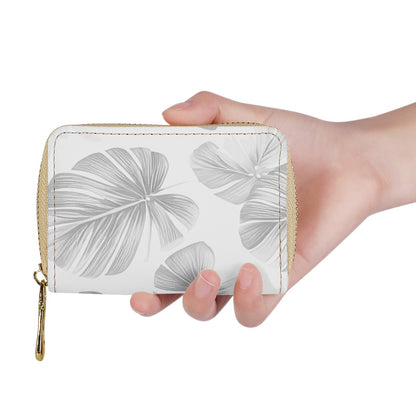 White Monstera Zipper Card Holder