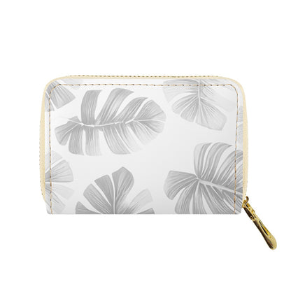 White Monstera Zipper Card Holder