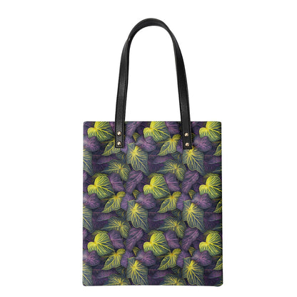 Luxtrini Iridescent Syngonium: Purple and Yellow PU Leather Handbags