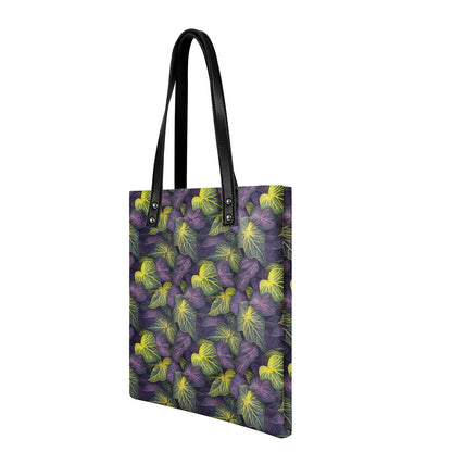 Luxtrini Iridescent Syngonium: Purple and Yellow PU Leather Handbags