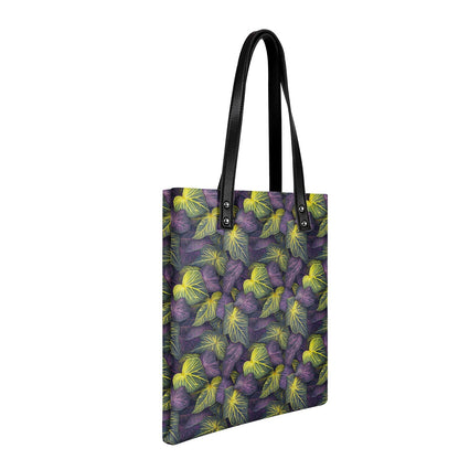 Luxtrini Iridescent Syngonium: Purple and Yellow PU Leather Handbags