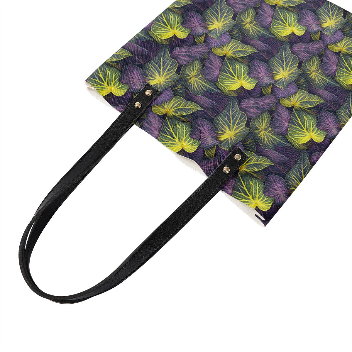 Luxtrini Iridescent Syngonium: Purple and Yellow PU Leather Handbags