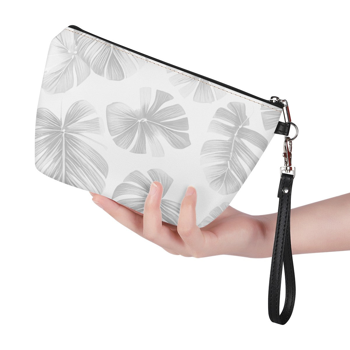 White Monstera Sling Cosmetic Bags