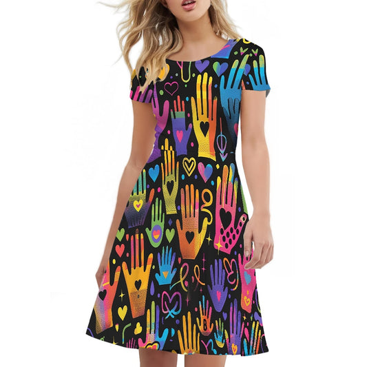 Women Scoop Neck Short Sleeve Ruffle Dress