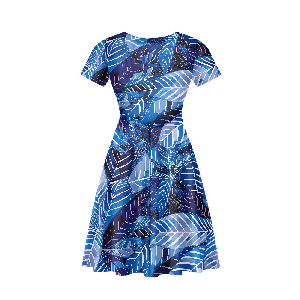Women V-Neck Short Sleeve Ruffle Dress
