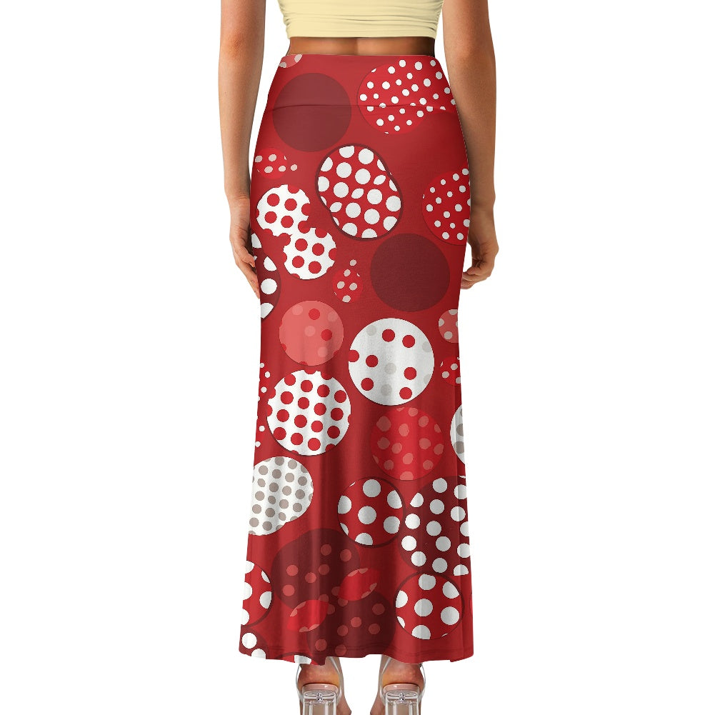 Red Polka Dot High Waist Long Skirt for Women
