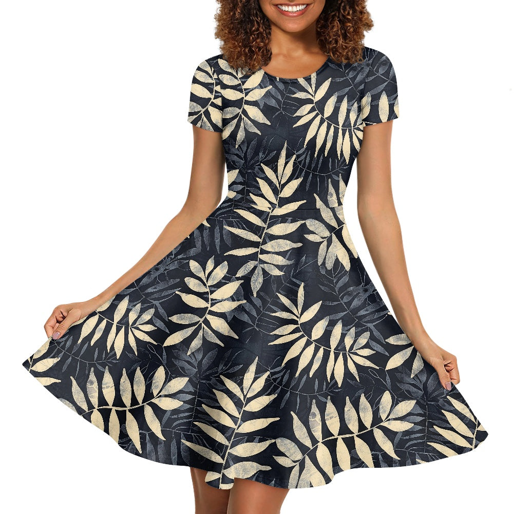 Women Scoop Neck Short Sleeve Ruffle Dress