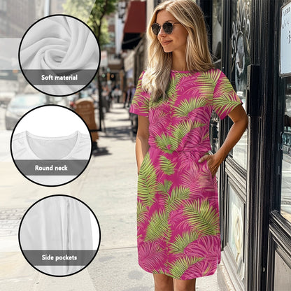Casual Short Sleeve Printed Dress with Pockets