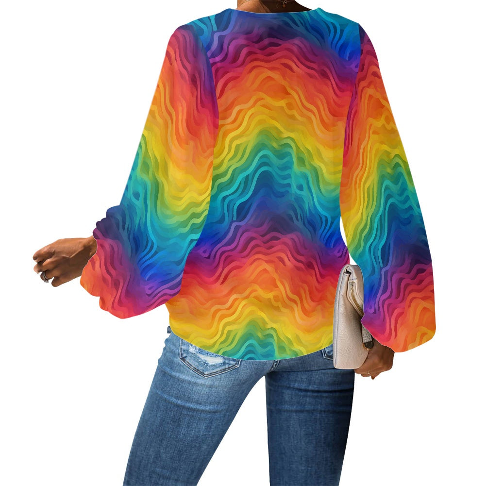 V-Neck Puff Sleeve Chiffon Blouse