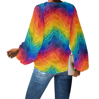 V-Neck Puff Sleeve Chiffon Blouse