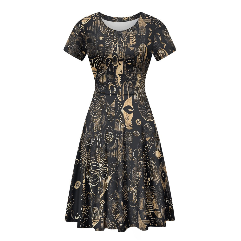 Women Scoop Neck Short Sleeve Ruffle Dress white