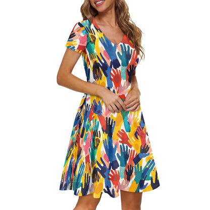 LGBTQ Women V-Neck Short Sleeve Ruffle Dress
